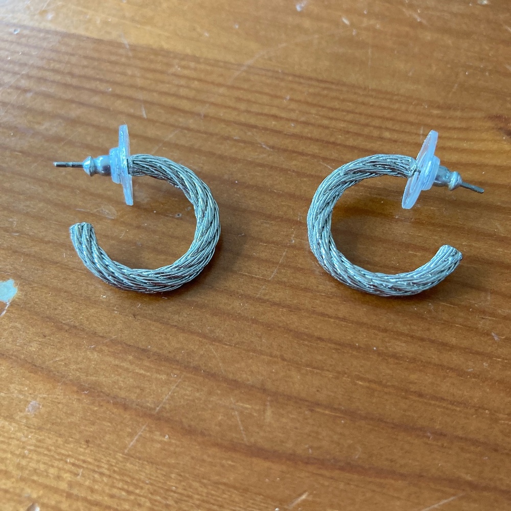 Silver textured hoop earrings